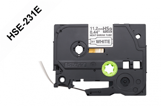 HSE-231E BROTHER Cinta termocontraíble de 11,2 mm, relación 2,1-7,0 mm, color negro sobre blanco, longitud 1,5 metros