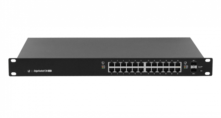 ES24-250W UBIQUITI Switch capa 3 administrable 24 puertos 10/100/1000 PoE 24/48V af/at 200W total 2 SFP Servidor DHCP