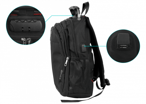 MOCHILE Mochila Gris Notebook 16-pulg 31x40cm Inc-USB/Plug 3,5mm