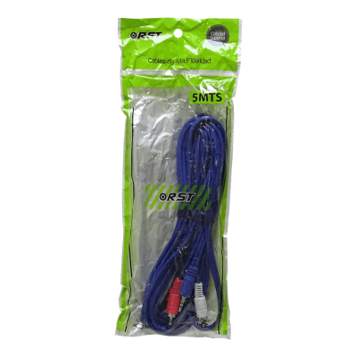 AUDIO-5MR Cable de 5 metros con conector macho estéreo de 3,5mm a 2 conectores RCA macho, tipo plug-phone de 1/8 pulgada