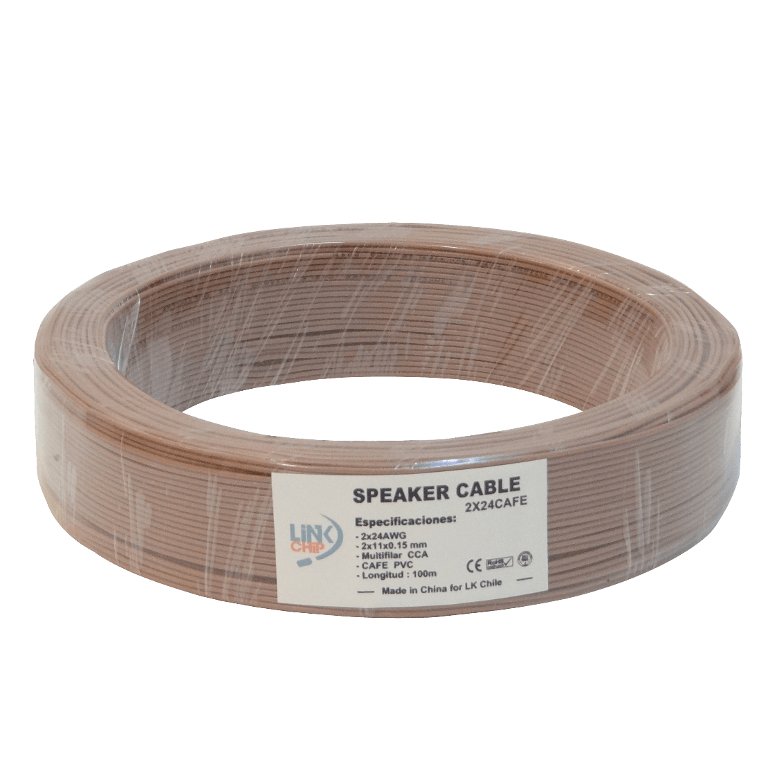 2X24CAFE Cable paralelo marrón café de 100 metros, calibre 2x24AWG CCA, sección 2x0,2mm², multifilar 11x0,15mm