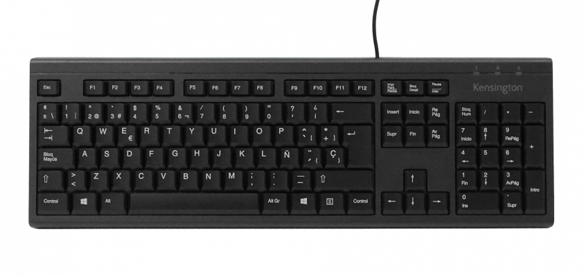 WIRED-K KENSINGTON Teclado Cable-140cm Resistente Antiderrame Negro USB A2306A