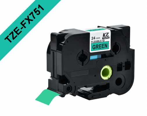TZE-FX751 BROTHER Cinta flexible de 24mm, impresión negra sobre fondo verde, longitud 8 metros, para equipos PT-E550WVP y D600VP