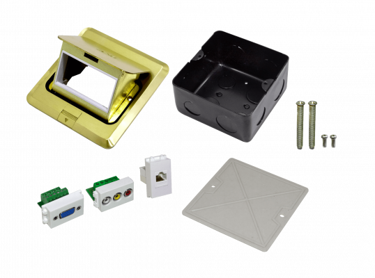 RST-M3P RJ45 3-RCA VGA-r Caja a Piso Abatible Metal 103x99x55mm Tapa-118x120mm