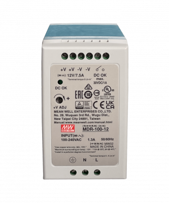 MDR-100-12 MEANWELL Fuente de Alimentación Riel-DIN 12VDC 90W 7,5A Regulable Ancho-55mm