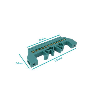 REGLETA-DV12 Bloque de distribución eléctrica verde 12 conexiones 4mm para riel DIN