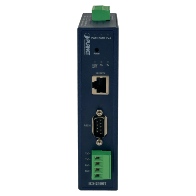 ICS-2100T PLANET Convertidor Serial a Ethernet Industrial 1-Puerto DB9 RS232/RS485/422 Alimentación 12-48V