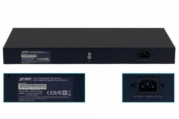 GSW-1820HP PLANET 16-1000-PoE48+af/at 240W-total 2-SFP Conmutador no administrable Bastidor V2