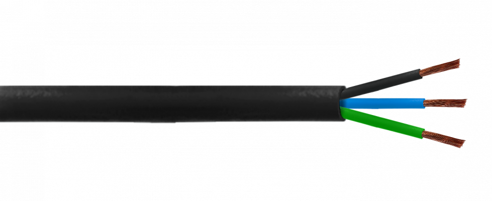 CORDON4 cable eléctrico negro RVV de 3 conductores por 4,0mm, bobina de 100 metros, soporte de 18 a 26 amperios, sección 3x4.0mm