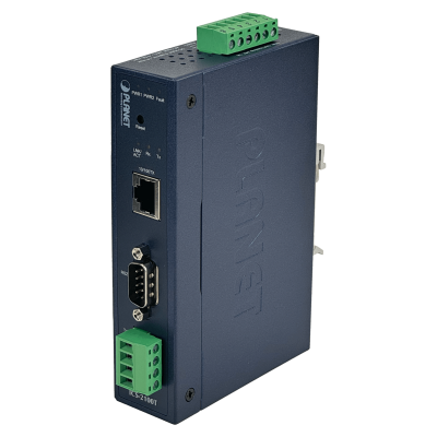 ICS-2100T PLANET Convertidor Serial a Ethernet Industrial 1-Puerto DB9 RS232/RS485/422 Alimentación 12-48V