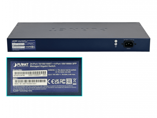 GS-424 PLANET 24-Puertos 1000 4-Ranuras SFP Consola Conmutador Administrable Rack 28-bocas GS-4210-24T4S