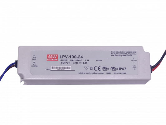 LPV-100-24 MEANWELL 24V 100,8W 4,2A 100-240VAC Fuente de Alimentación Plástica IP67 Sellada