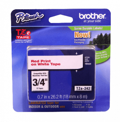 TZE-242 BROTHER 18mm Rojo sobre Base Blanca Cinta 8mt para-PT-E300VP