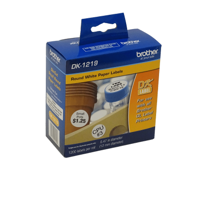 DK1219 Brother 12mm-Diámetro 1200-Rótulos Adhesivos Papel Blanco para-QL