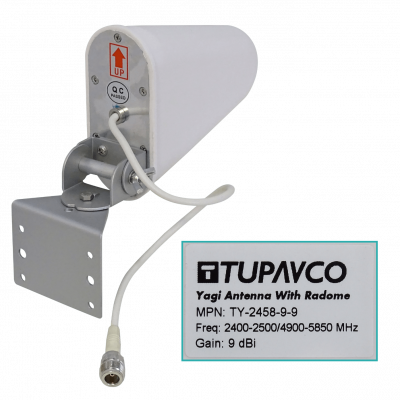 TP541 TUPAVCO Antena direccional Yagi de 9dBi para 2,4/5GHz con rango 2400-2500/4900-5850MHz, apertura 54ºx44º y conector N-H