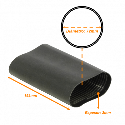RTN72 Tubo Termocontraíble Rígido Negro de 72mm (16cm de largo, pared de 2mm) para Aislar Mufa