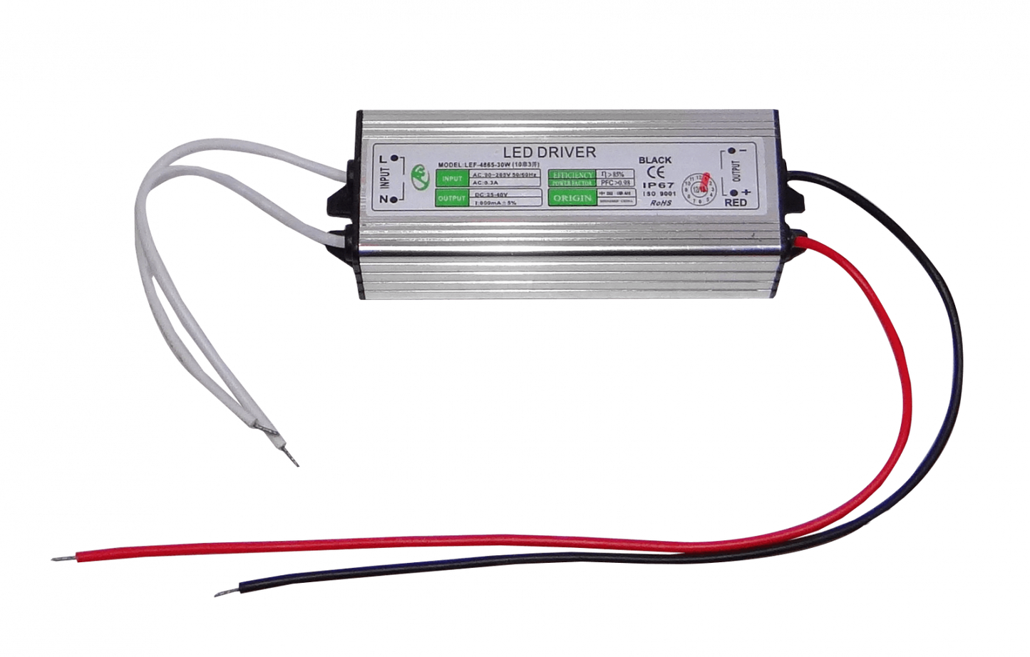 F900-30W Controlador LED de 30W 900mA Salida: 25-40V (Alta Frecuencia) Entrada: 90-265VAC IP67