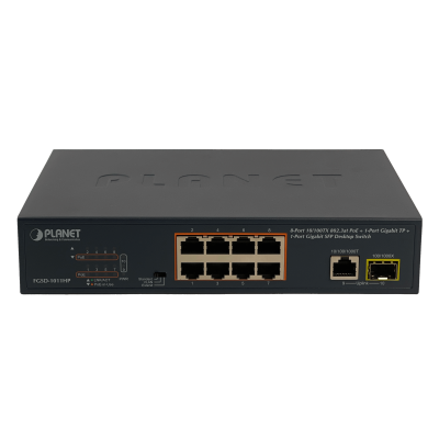 FGSD-1011HP PLANET Switch No Administrable de 19 Pulgadas con 8 Puertos 100Mbps PoE+at, 1 Puerto 1000Mbps, 1 SFP y 120W Totales