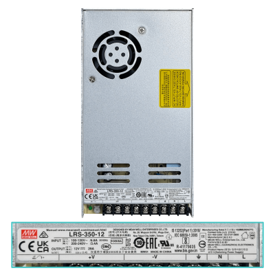 LRS-350-12 MEANWELL Fuente Alimentación 350W Salida 12V 29A Gabinete Metálico Regleta c/Ventilador