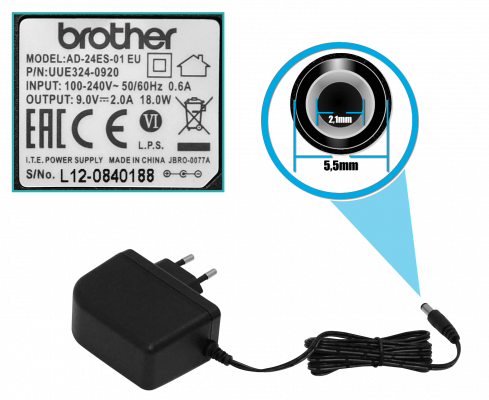 AD24ES01 BROTHER AdaptadorCorriente 9VDC 1,6A 14,4W 100-240VAC interiorPared 5,5x2,1mm