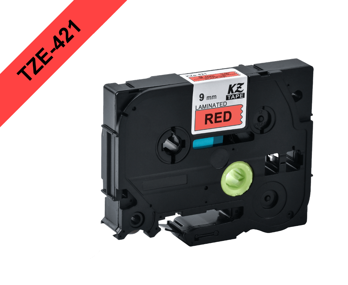 TZE-421 BROTHER Cartucho de Etiqueta 9mm Texto Negro sobre Cinta Roja Largo 8m Compatible PT-H110/E300/E550/D600