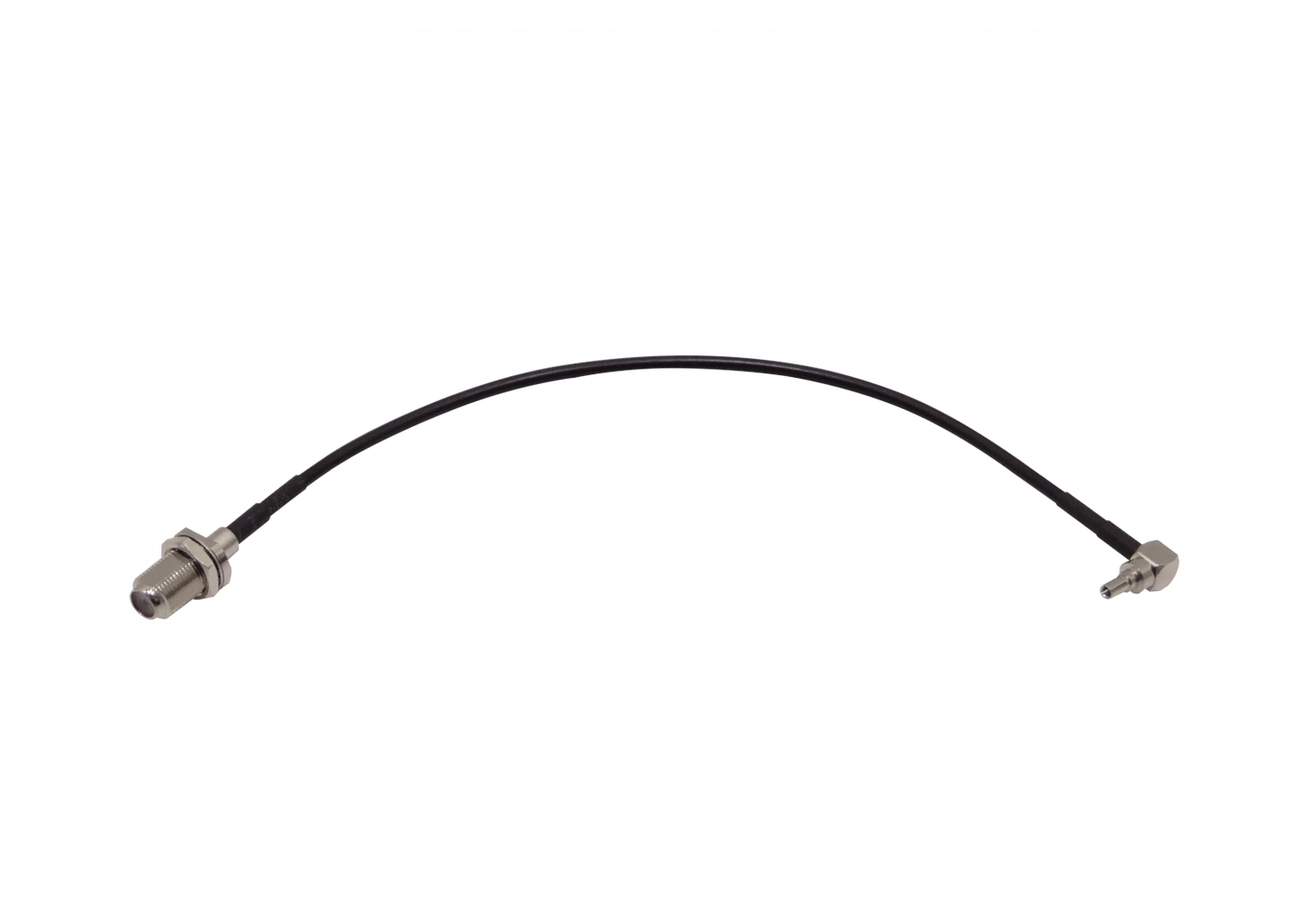 9M1FH-20 Conector CRC9 Macho acodado 90° a Hembra F para cable coaxial RG174 de 20 centímetros