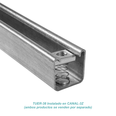 TUER-38 Tuerca con Muelle Rosca interna 3/8pulgada Fijación Riel 42x42mm