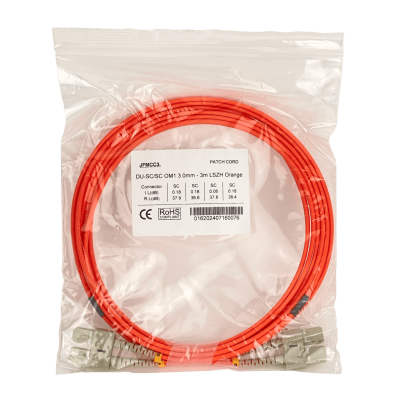 JFMCC3 Cable de Interconexión de Fibra Óptica Multimodo OM1 MM Duplex SC-SC de 3 metros, 62.5/125µm, con cubierta LSZH