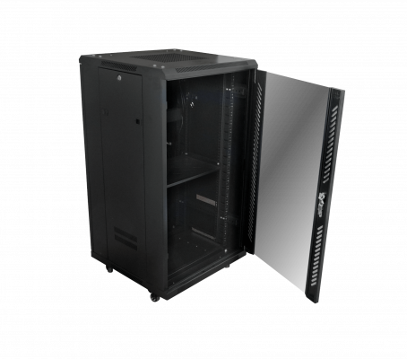 RK22-6L LINKMADE Vidrio 22U 600mm 60cm-Fondo Rack Turbina-PDU-Bandeja Negro