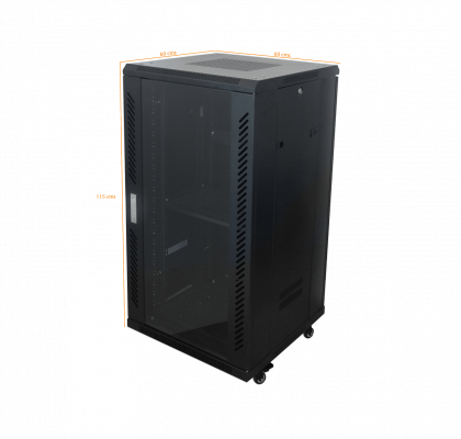 RK22-6L LINKMADE Vidrio 22U 600mm 60cm-Fondo Rack Turbina-PDU-Bandeja Negro