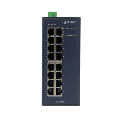 IGS-1600T PLANET Conmutador Industrial de 16 Puertos 10/100 Mbps No Gestionable Montaje en Carril DIN IP30 Alimentación 12-48VDC
