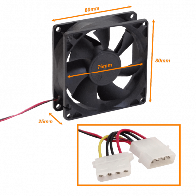 VENT-12V Ventilador Turbina 80x80x25mm 12VDC 0.18A con Conectores AMP/Molex ATX 8025