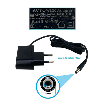 F24-W5 Alimentador 24VDC 0,2A 200mA 5W uso interior Conector-5,5x2,1mm para Mikrotik