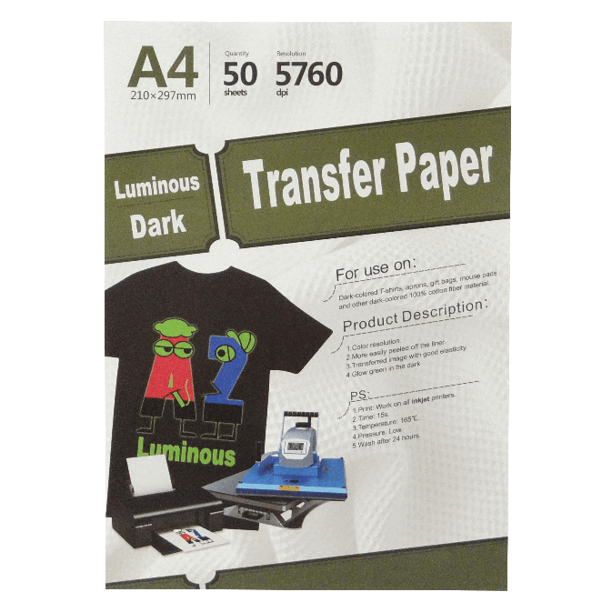 TRH-LD Papel Inkjet Luminoso Oscuro 50-Pliegos A4 210x297mm para Transferencia Textil