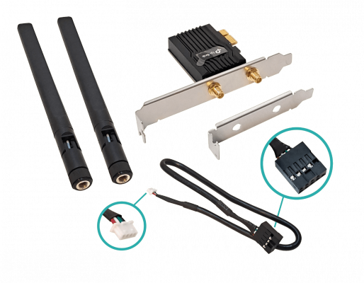 TX55E TP-LINK ADAPTADOR PCIe-x1 AX3000, DOBLE BANDA 2.4+5GHz, VELOCIDADES 574+2402mbps, 2 ANTENAS RPSMA, PERFILES ALTO Y BAJO