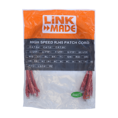 CP6R-05-4 LINKMADE Pack 4 Cables de Parcheo Inyectados CAT6 Rojo LSZH de 50cm 4x0,5 metros