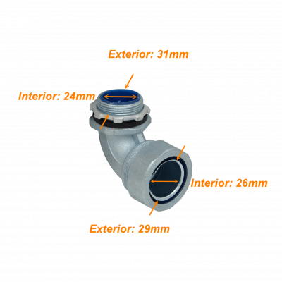 M32-SAC Conector Metálico 32mm Curvo Prensacables para Tubo Corrugado Aislante IP65