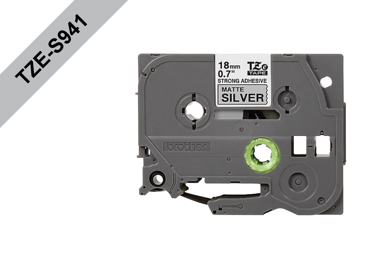TZE-S941 BROTHER 18mm Negro en Fondo Plateado Cinta 8mt p/PT-E300/E550/D600