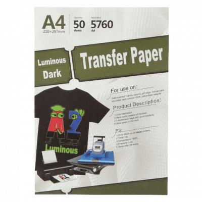 TRH-LD Papel Inkjet Luminoso Oscuro 50-Pliegos A4 210x297mm para Transferencia Textil
