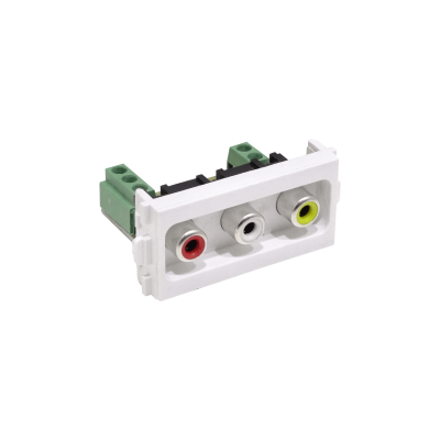 FQAVR Módulo con 3 conectores RCA hembra sobre regleta de 5 posiciones para placa multimedia series FQ1, FQ2 y FQ3