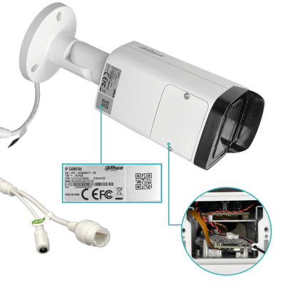 HFW5541. DAHUA Cámara Tipo Bala 5MP lente fijo 3,6mm certificación IP67 alimentación PoE alcance iluminación infrarroja 80 metros compresión H.264 Cámara IP con inteligencia WizSense conector TP