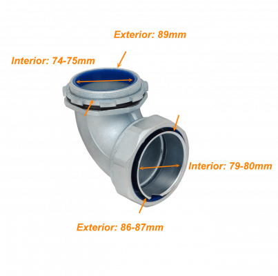 M90-SAC Metalico 90mm Codo Prensa Estopa para Flexible Aislacion IP65