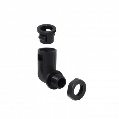 FLEP10-SC 10mm Conector Angular de Salida para Prensaestopas de Tubería Flexible Plástica Negro