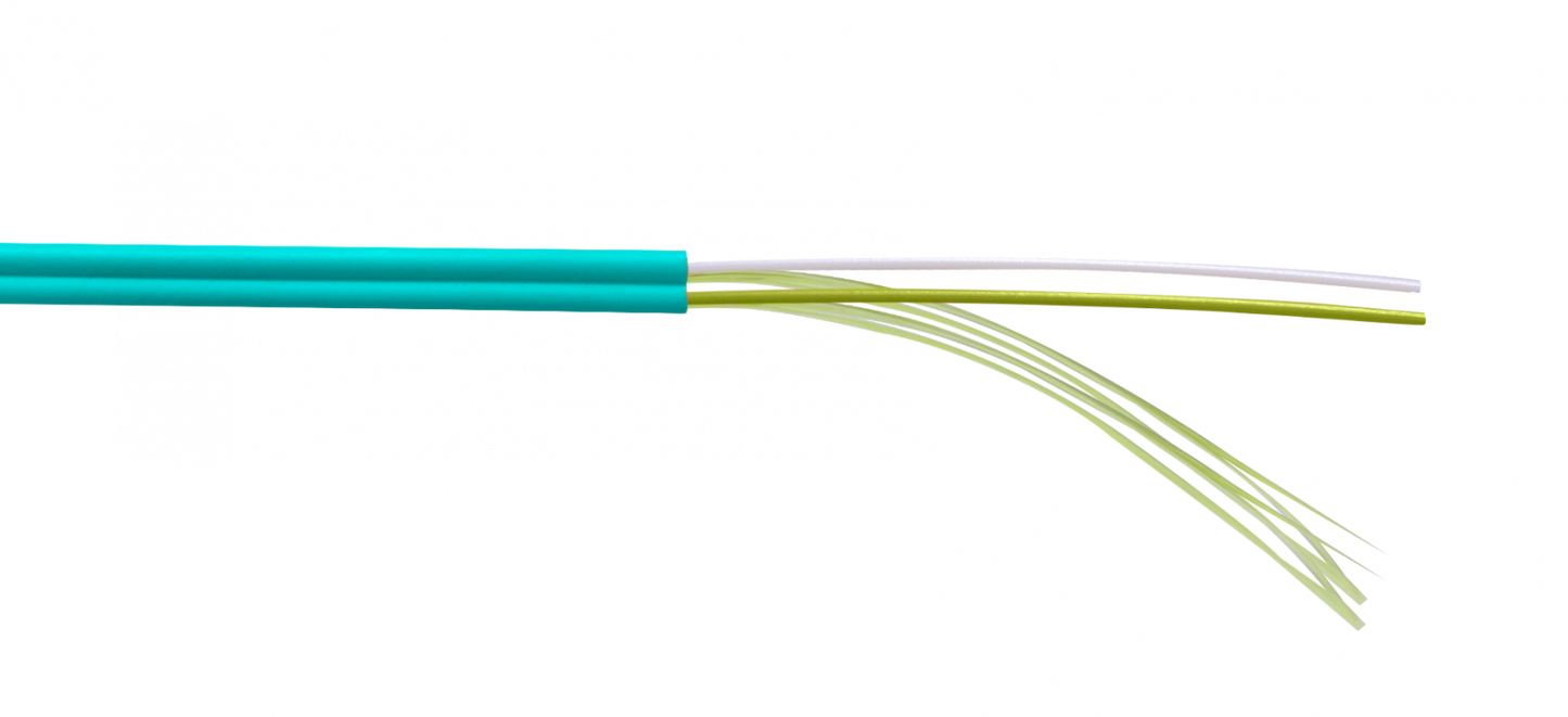 CF3Z2 Latiguillo de fibra óptica dúplex multimodo OM3 50/125 µm, configuración Zipcord de 3,0 mm, cubierta LSZH, longitud de 1 metro.