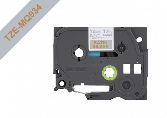 TZE-MQ934 BROTHER Cartucho de Etiqueta 12mm Texto Dorado sobre Cinta Gris Satén Largo 5m Compatible PT-H110/H200/E110
