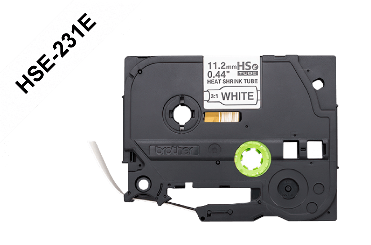 HSE-231E BROTHER Cinta termocontraíble de 11,2 mm, relación 2,1-7,0 mm, color negro sobre blanco, longitud 1,5 metros