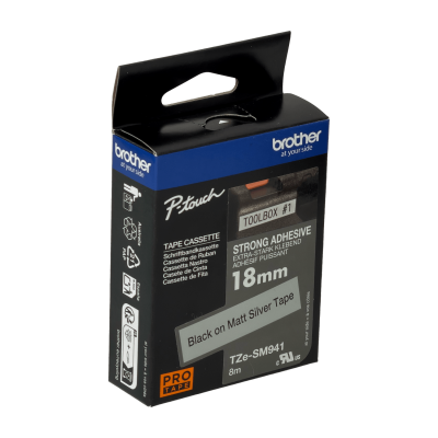 TZE-S941 BROTHER 18mm Negro en Fondo Plateado Cinta 8mt p/PT-E300/E550/D600