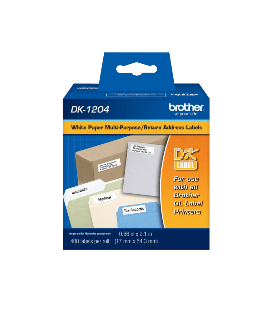 DK1204 BROTHER 17x54mm 400-Etiquetas Autoadhesivas de Papel Blanco para serie-QL