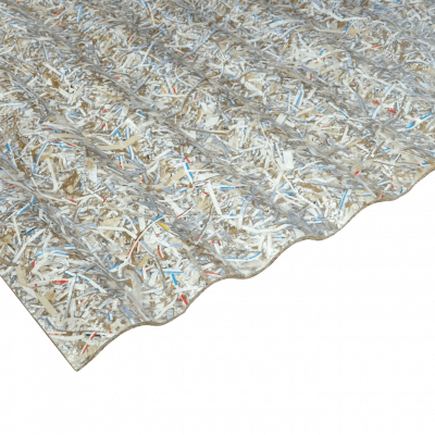 PS-40-ONDU Placa ondulada IBAPLAC de 4mm a 6mm de espesor, 1x2,2 metros, fabricada con Tetrapack reciclado, superficie total de 2,2m² (100x220cm)