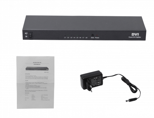 DVI-1X8 Distribuidor 1x8 DVI/D/Dual-M 1080p 1-entrada 8-salidas incl-5V-3A 165MHz 1920x1440